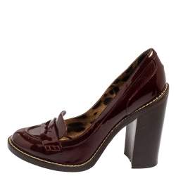 Pre Owned Dolce & Gabbana Burgundy Patent Leather Loafer Pumps Size 40