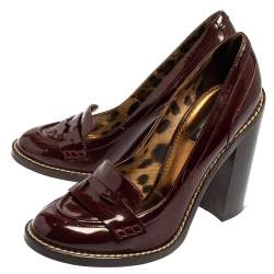 Pre Owned Dolce & Gabbana Burgundy Patent Leather Loafer Pumps Size 40