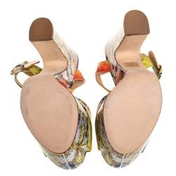 Pre Owned Dolce & Gabbana Multicolor Printed Patent Leather Platform Ankle Strap Sandals Size 38