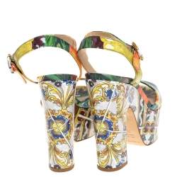 Pre Owned Dolce & Gabbana Multicolor Printed Patent Leather Platform Ankle Strap Sandals Size 38