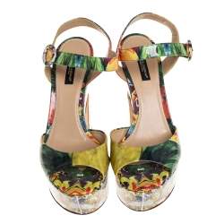 Pre Owned Dolce & Gabbana Multicolor Printed Patent Leather Platform Ankle Strap Sandals Size 38