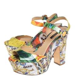 Pre Owned Dolce & Gabbana Multicolor Printed Patent Leather Platform Ankle Strap Sandals Size 38