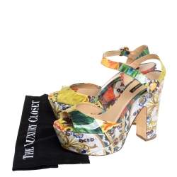 Pre Owned Dolce & Gabbana Multicolor Printed Patent Leather Platform Ankle Strap Sandals Size 38