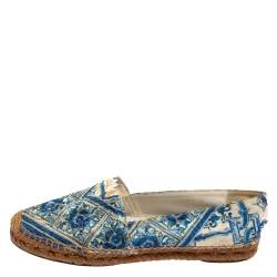 مملوكة مسبقًا Dolce & Gabbana Blue/White Printed Brocade Fabric Espadrilles Size 39