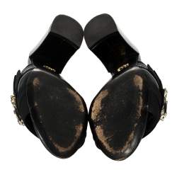 Dolce & Gabbana Black Satin Crystal Embellished Open Toe Mules Size 37.5