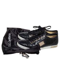 مملوكة مسبقًا Dolce & Gabbana Black Python And Leather Low Top Sneakers Size 38