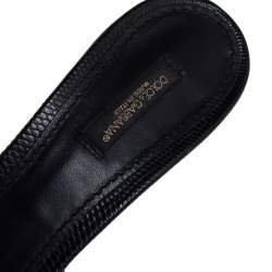 Pre Owned Dolce & Gabbana Black Lizard Embossed Leather Block Heel Slide Sandals Size 38.5