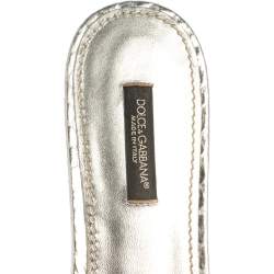 Dolce & Gabbana Silver Sequins Patent Leather Crystal Embellished Slides Sandals Size 38