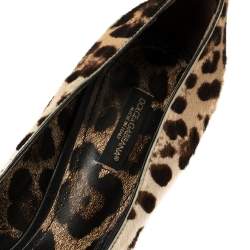 Dolce and Gabbana Leopard Print Pony Hair Peep Toe Platform Pumps Size 39.5