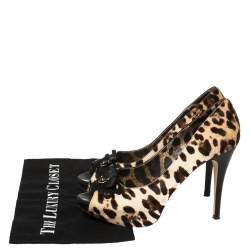 Dolce and Gabbana Leopard Print Pony Hair Peep Toe Platform Pumps Size 39.5