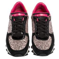 Pre Owned Dolce & Gabbana Multicolor Suede, Coarse Glitter And Patent Low Top Sneakers Size 35