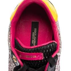 Pre Owned Dolce & Gabbana Multicolor Suede, Coarse Glitter And Patent Low Top Sneakers Size 35