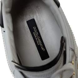Pre Owned Dolce & Gabbana White/Black Leather Portofino Pearl Embellished Low Top Sneakers Size 37