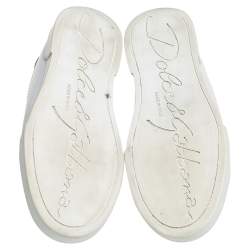 Pre Owned Dolce & Gabbana White/Black Leather Portofino Pearl Embellished Low Top Sneakers Size 37