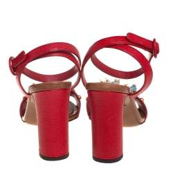 Pre Owned صندل دولتشي أند غابانا جلد نقشة السحلية أحمر بسير كاحل مزخرف مقاس 38.5 