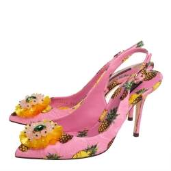 Pre Owned صندل دولتشي أند غابانا فتحة كعب فيونكة زخرفة كانفاس وردي مقاس 38.5