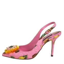 Pre Owned صندل دولتشي أند غابانا فتحة كعب فيونكة زخرفة كانفاس وردي مقاس 38.5