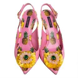 Pre Owned صندل دولتشي أند غابانا فتحة كعب فيونكة زخرفة كانفاس وردي مقاس 38.5