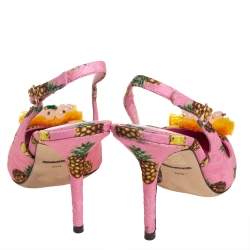 Pre Owned صندل دولتشي أند غابانا فتحة كعب فيونكة زخرفة كانفاس وردي مقاس 38.5