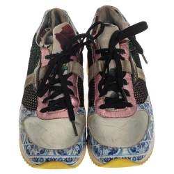 Pre Owned Dolce & Gabbana Multicolor Leather and Mesh Low Top Sneakers Size 38