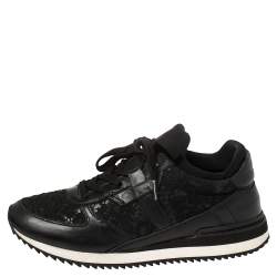 Dolce & Gabbana Black Lace And Leather Low Top Sneakers Size 38.5