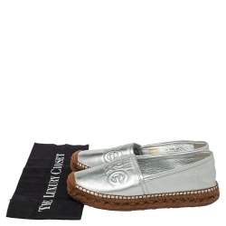 Pre Owned Dolce & Gabbana Brown/Silver Leather Espadrille Flats Size 39
