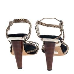 Pre Owned Dolce & Gabbana Beige Snakeskin Ankle Strap Sandals Size 39