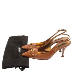 Pre Owned Dolce & Gabbana Brown Leather Logo Pointed Toe Slingback Pumps Size 39.5