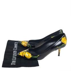Pre Owned Dolce & Gabbana Black Floral Print Leather Pointed Toe Pumps Size 38
