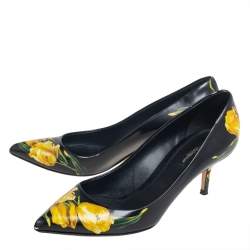 Pre Owned Dolce & Gabbana Black Floral Print Leather Pointed Toe Pumps Size 38