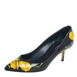 Pre Owned Dolce & Gabbana Black Floral Print Leather Pointed Toe Pumps Size 38