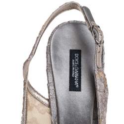 Pre Owned Dolce & Gabbana Grey Lace Crystal Embellishment Slingback Sandals Size 40.5
