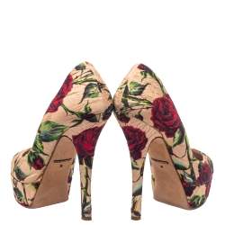Pre Owned Dolce & Gabbana Beige Printed Fabric Pumps Size 36