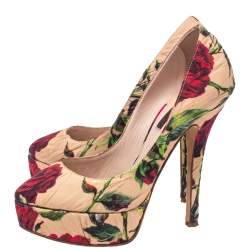 Pre Owned Dolce & Gabbana Beige Printed Fabric Pumps Size 36