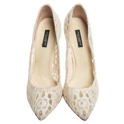 Pre Owned Dolce & Gabbana White Lace Pointed Toe Pumps Size 40