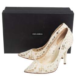 Pre Owned Dolce & Gabbana White Lace Pointed Toe Pumps Size 40