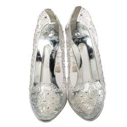 Pre Owned Dolce & Gabbana Silver PVC Cinderella Crystal Embellished Pumps Size 38