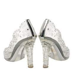 Pre Owned Dolce & Gabbana Silver PVC Cinderella Crystal Embellished Pumps Size 38