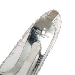 Pre Owned Dolce & Gabbana Silver PVC Cinderella Crystal Embellished Pumps Size 38