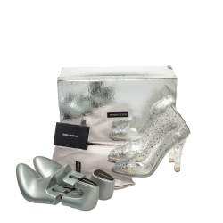 Pre Owned Dolce & Gabbana Silver PVC Cinderella Crystal Embellished Pumps Size 38