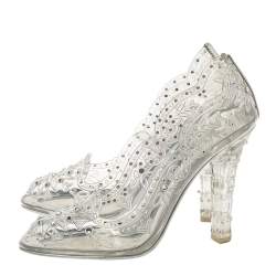 Pre Owned Dolce & Gabbana Silver PVC Cinderella Crystal Embellished Pumps Size 38