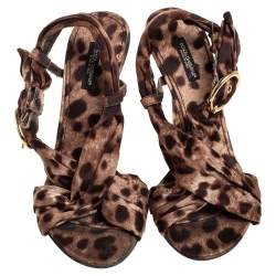 Pre Owned Dolce & Gabbana Brown Leopard Print Fabric Sandals Size 38