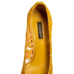 Pre Owned Dolce & Gabbana Yellow Lace Crystal Embellished Pumps Size 37