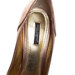 Dolce & Gabbana Metallic Bronze Python Embossed Leather Peep Toe Pumps Size 41