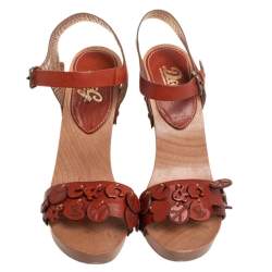 Dolce & Gabbana Brown Leather Charms Wood Sandals Size 39