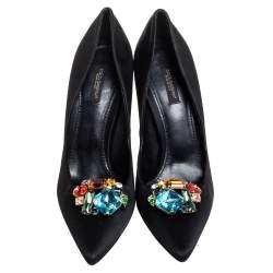 Pre Owned Dolce & Gabbana Black Satin Crytal Embellished Pumps Size 39