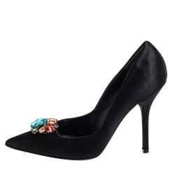 Pre Owned Dolce & Gabbana Black Satin Crytal Embellished Pumps Size 39