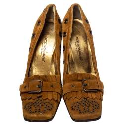 Dolce & Gabbana Brown Suede Block Heel Pumps Size 37