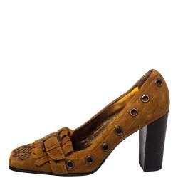 Pre Owned Dolce & Gabbana Brown Suede Block Heel Pumps Size 37