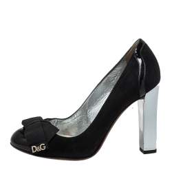 Dolce & Gabbana Black Suede And Patent Leather Block Heel Pumps Size 37